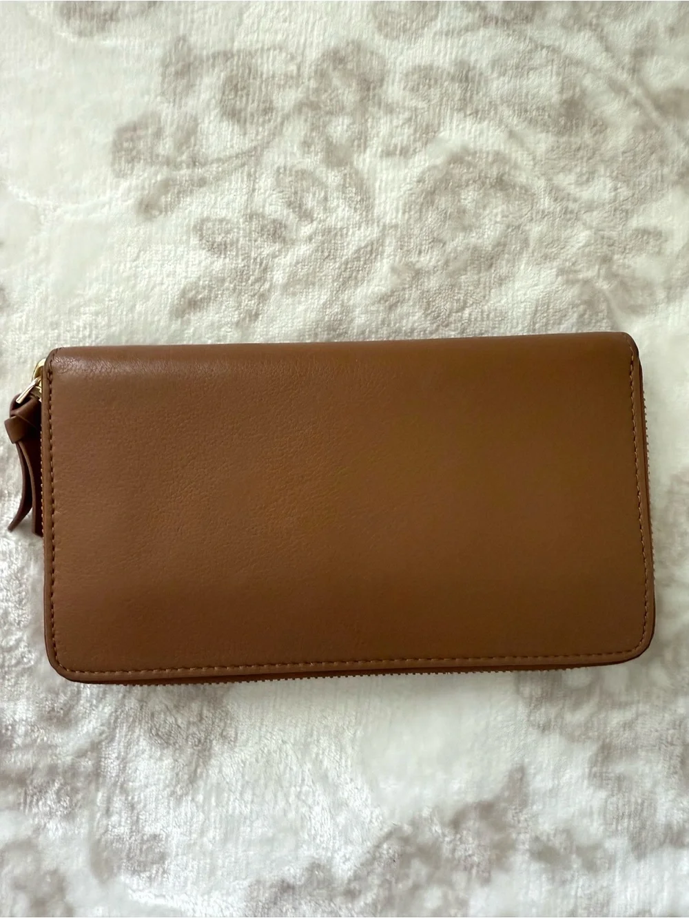 Tory Burch Britten Tan Leather Zip Continental Wallet   with Gold Logo